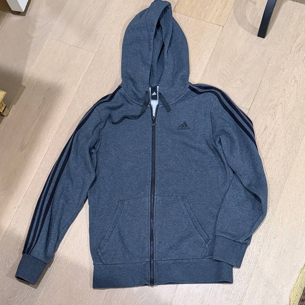 Adidas Charcoal Hoodie with Black Stripes